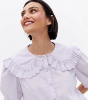 New Look Lilac Poplin Broderie Frill Collar Blouse